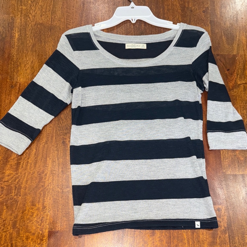 Abercrombie and Fitch Y2K Striped Gray and Navy Blue Shirt